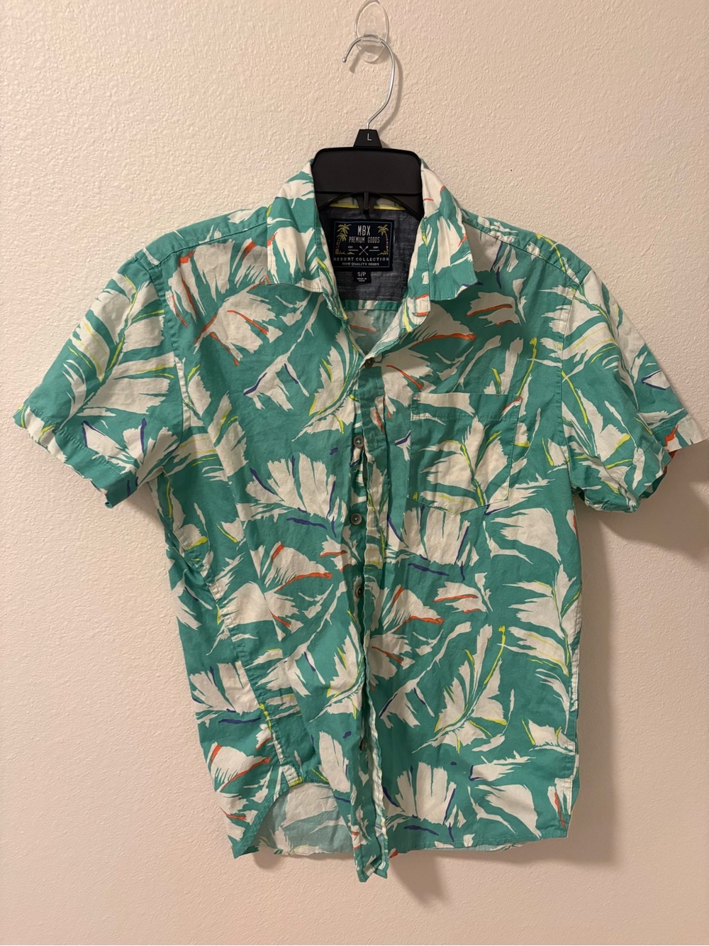 Men's Green Tropical Print Short Sleeve Button-Down Shirt